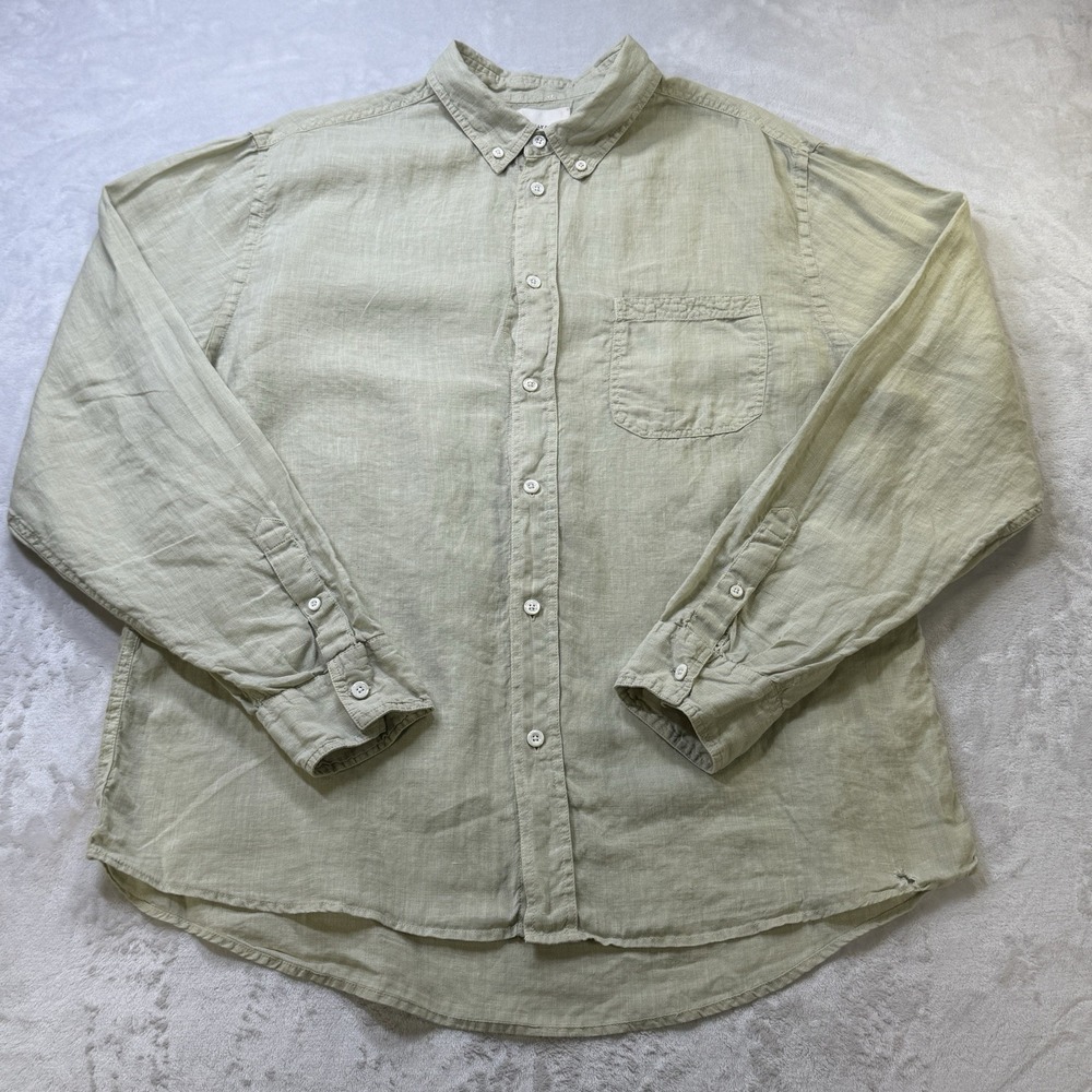 Billy Reid Long Sleeve Linen Tuscumbia Shirt Olive Green Size Medium